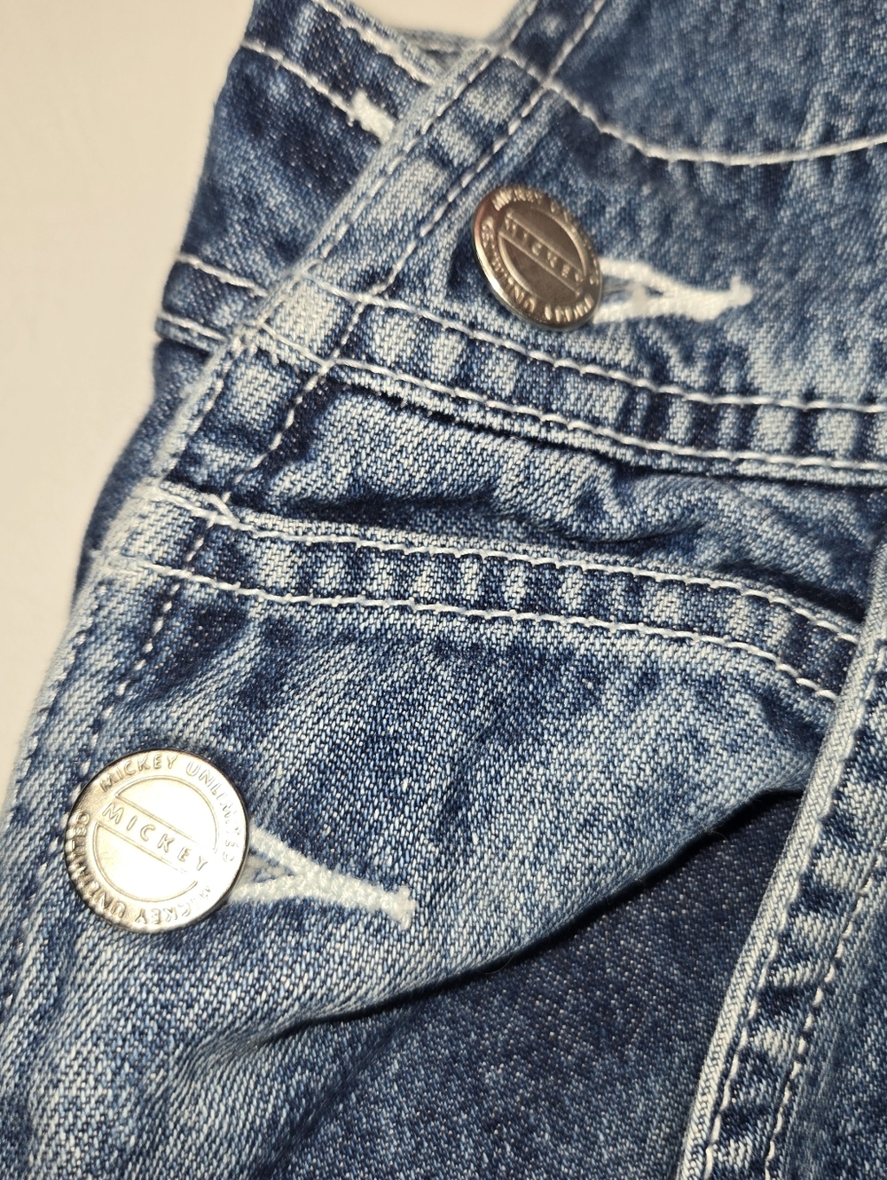 Denim Short Overalls Jumpsuit with Embroidered Pockets - Blue - Picture 5 of 8